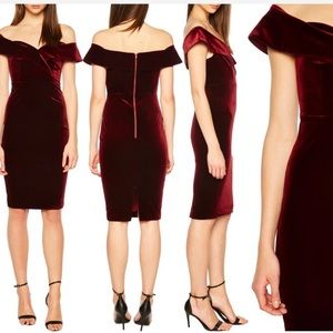 Velour off the shoulder sheath dress